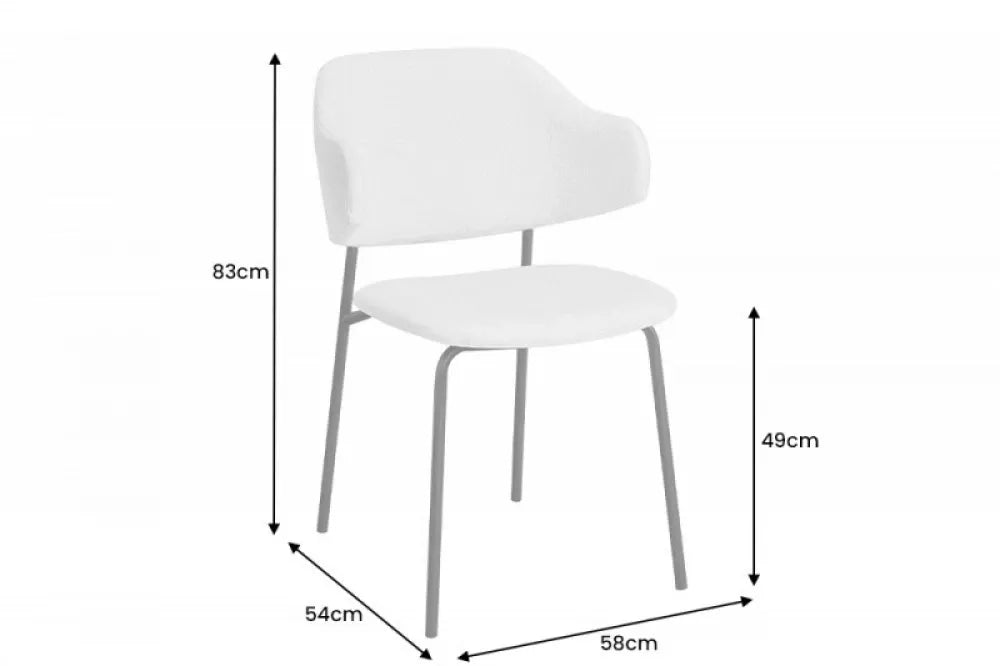 Set 2 scaune tapitate cu Stofa boucle Alb cu picioare din Metal Negru H83xL58xA54cm Tracy