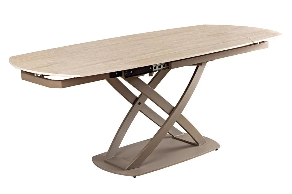 Masa extensibila din Ceramica Bej si Metal Grej L130-190xH75cm Inception