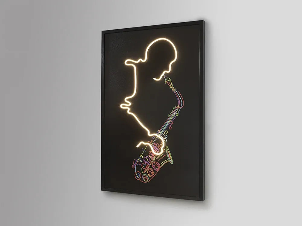 Tablou cu led din Panza/MDF Multicolor L80xH120cm Saxofón