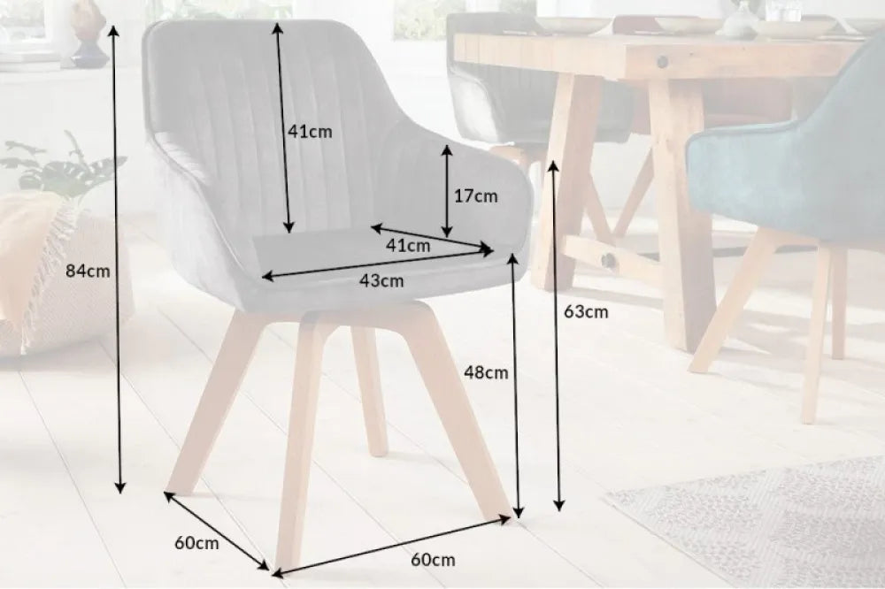 Scaun pivotant tapitat cu Catifea Gri cu picioare din Lemn de fag Maro H84xL60xA60cm Livorno