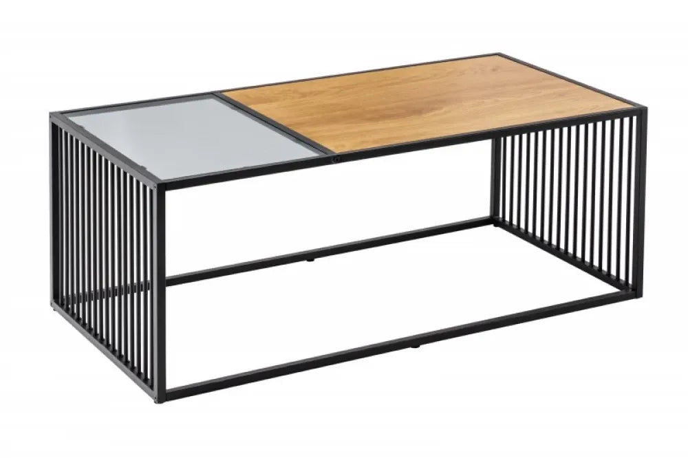 Masuta de cafea Dreptunghiulara din MDF+Sticla securizata Maro si Metal Negru L100xH40cm Architecture