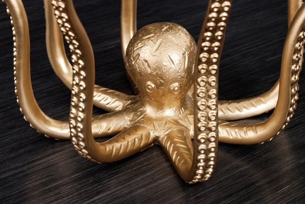 Masuta laterala cu iluminare din Sticla securizata Transparent si Polirasina Auriu L50xH46cm Octopus