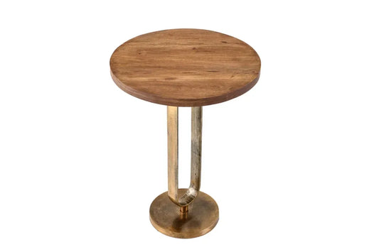 Masuta laterala din Lemn de mango Maro si Metal Auriu D45xH60cm Elegance