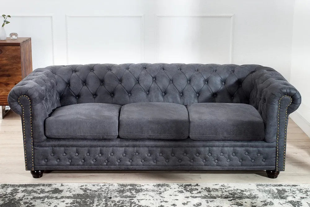 Canapea 3 locuri tapitat cu Microfibra Gri L200cm Chesterfield