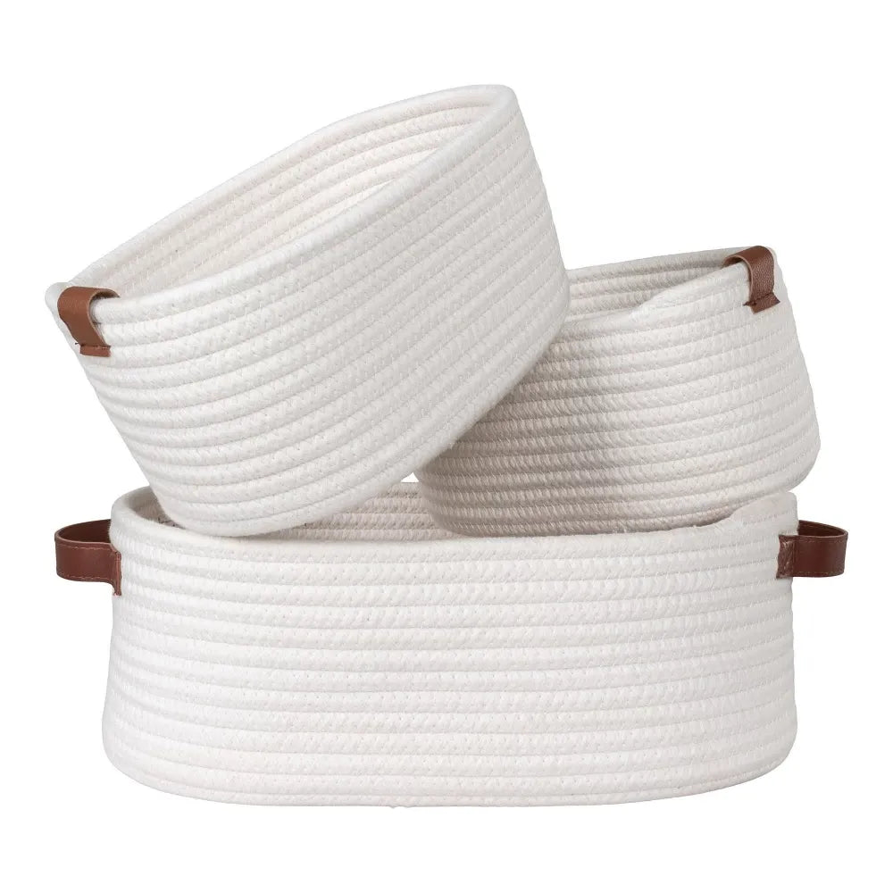 Set 3 cosuri depozitare din Bumbac Alb H11/11/13xL16/16/25cm Jarana