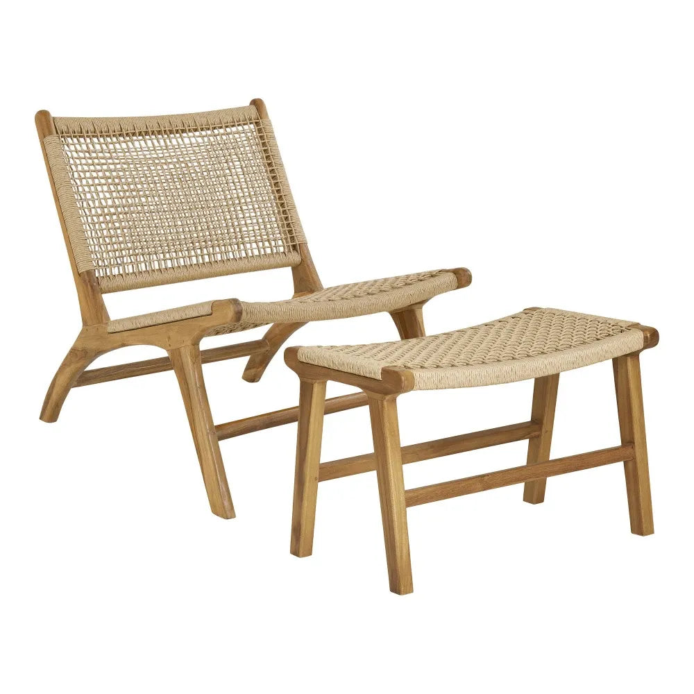 Set fotoliu cu taburet din Ratan Maro si Lemn de tec Maro L80 / 40xH73 / 42cm Derby