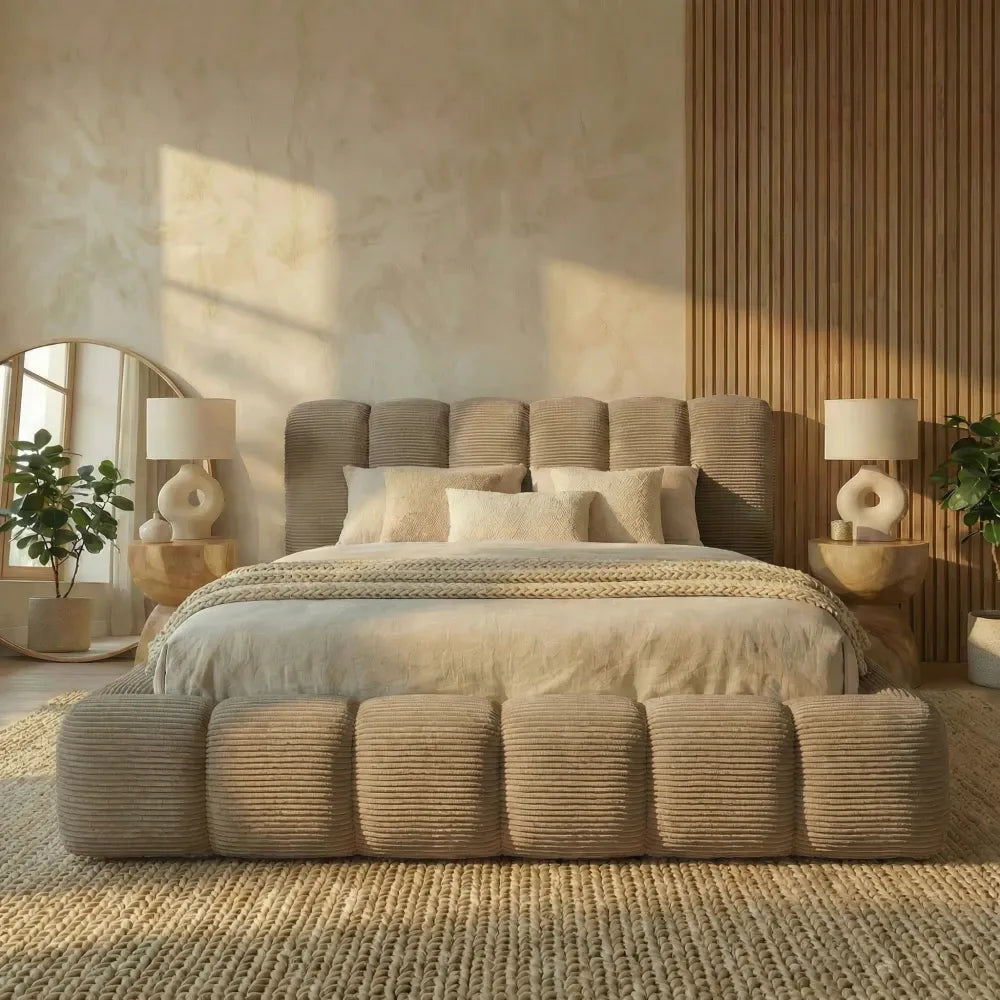 Pat tapitat cu material raiat Bej 160 x 200 Dallas slim