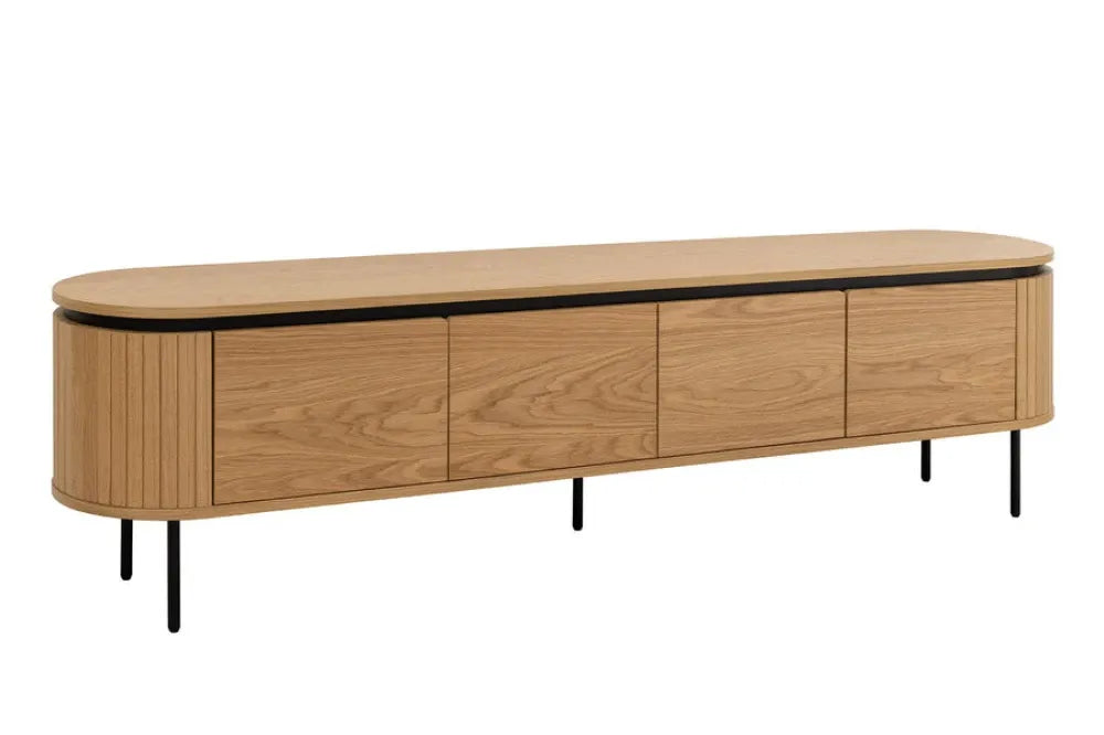 Comoda TV din MDF/Furnir de stejar Maro si Metal Negru L200xH55cm ATELIER