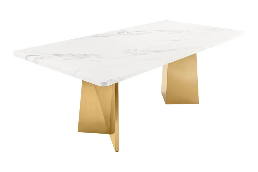 Masa din Marmura Alb si Metal Auriu L200xH76cm Extravagancia