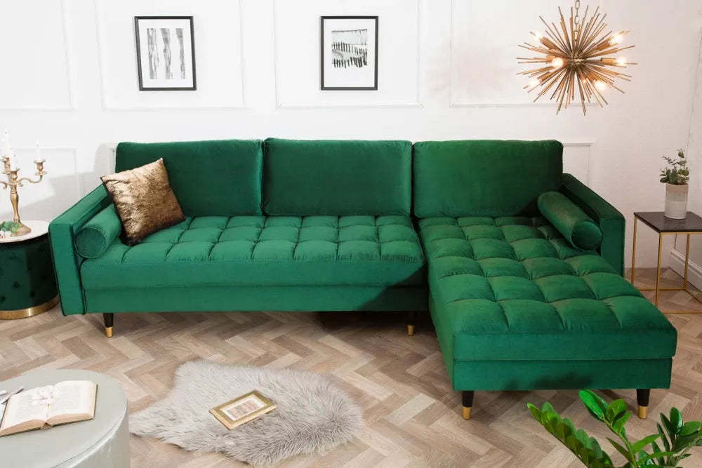 Coltar cu orientare reversibila tapitat cu Catifea Verde L260cm Cozy