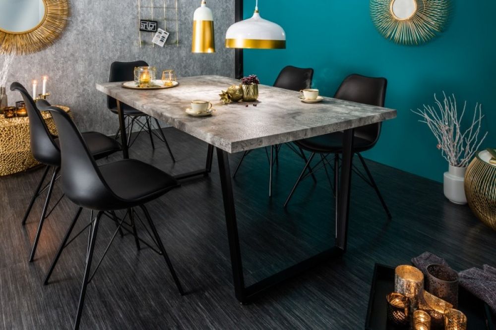 Masa dreptunghiulara din MDF Gri/Negru de 6 persoane L160x90cm Loft