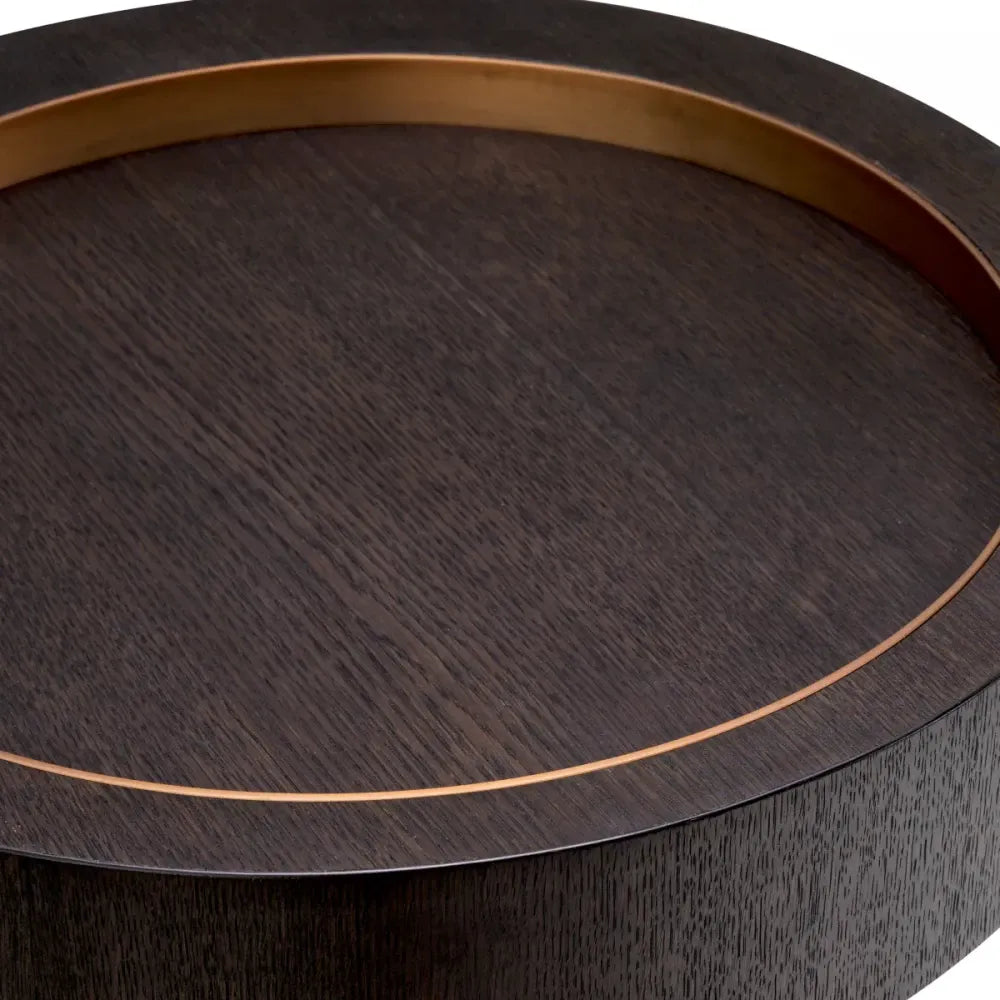 Masuta laterala Rotunda din Otel inoxidabil Alama si Furnir de stejar Maro mocha D50xH50.5cm Otus Eichholtz