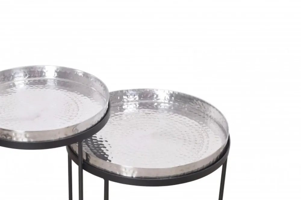 Set 2 masute de colt Rotunde din Metal Argintiu/Negru D34/39xH46/53cm Elements