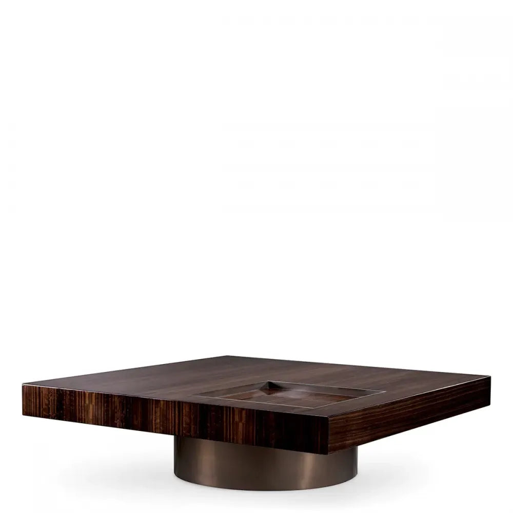 Masuta de cafea Patrata din Otel inoxidabil Bronz si Furnir de eucalipt Maro L110xl110cm Otus Eichholtz