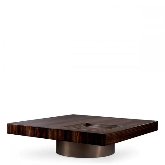 Masuta de cafea Patrata din Otel inoxidabil Bronz si Furnir de eucalipt Maro L110xl110cm Otus Eichholtz