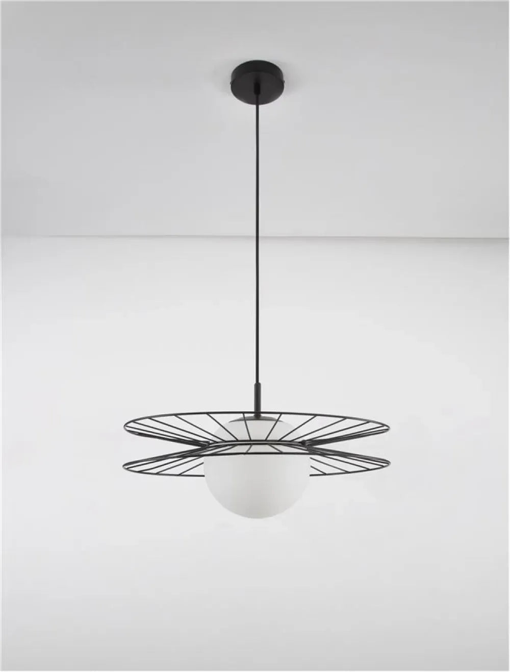 Pendul structura din Metal Negru si abajur din Sticla Alb H150xL45cm IP20 ELLERY