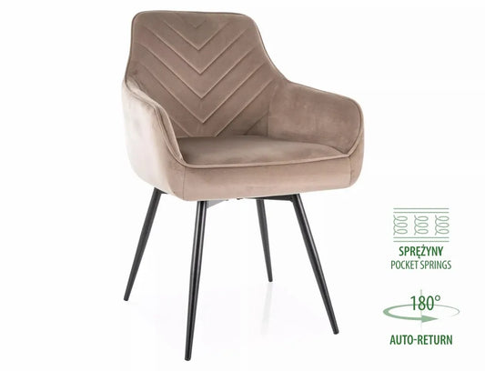 Set 2 scaune din Catifea Bej inchis si Metal Negru Hx88Lx55xA58cm Servio