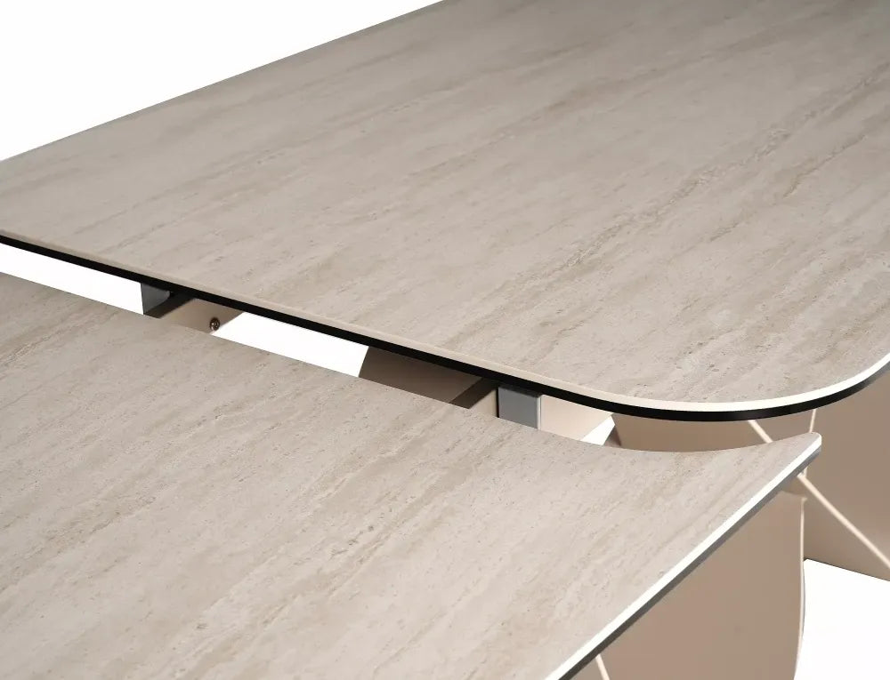 Masa extensibila din Metal Bej si Sticla securizata+Ceramica Bej mat L160-240xH76cm Infinity