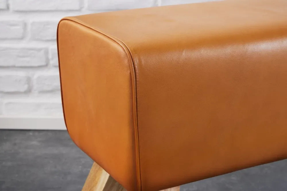Bancheta din Lemn de mango Maro si Piele naturala Maro H50xL100cm Turnbock
