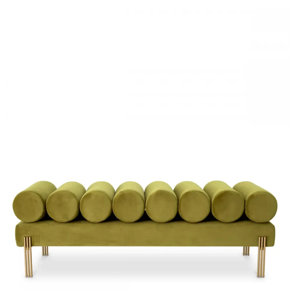 Bancheta cu picioare aurii tapitat cu Catifea Verde L130xH42cm Oxley