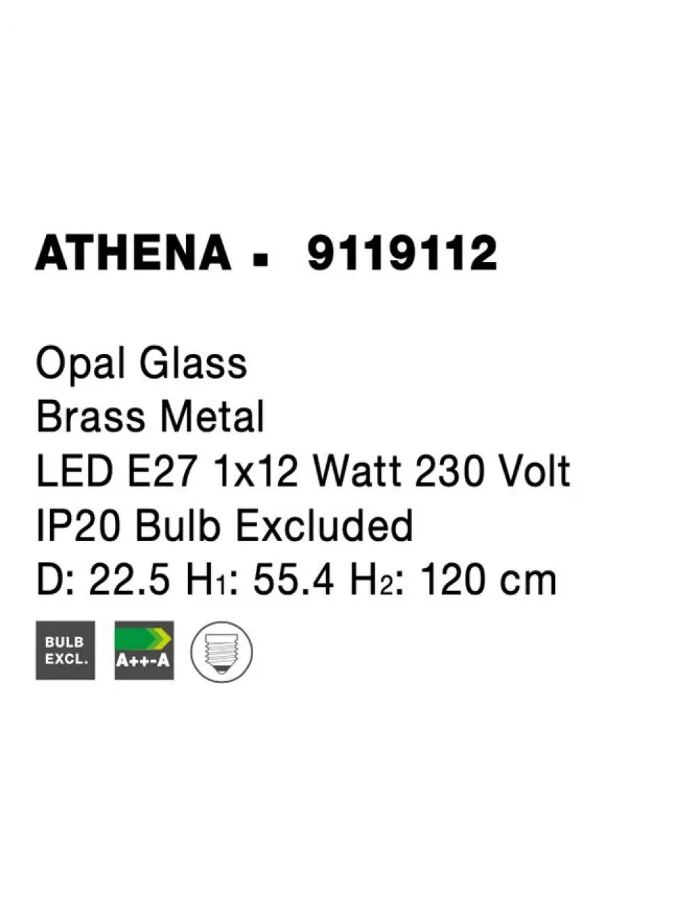 Pendul structura din Metal Alama si abajur din Sticla Alb H120xL22.5cm IP20 ATHENA