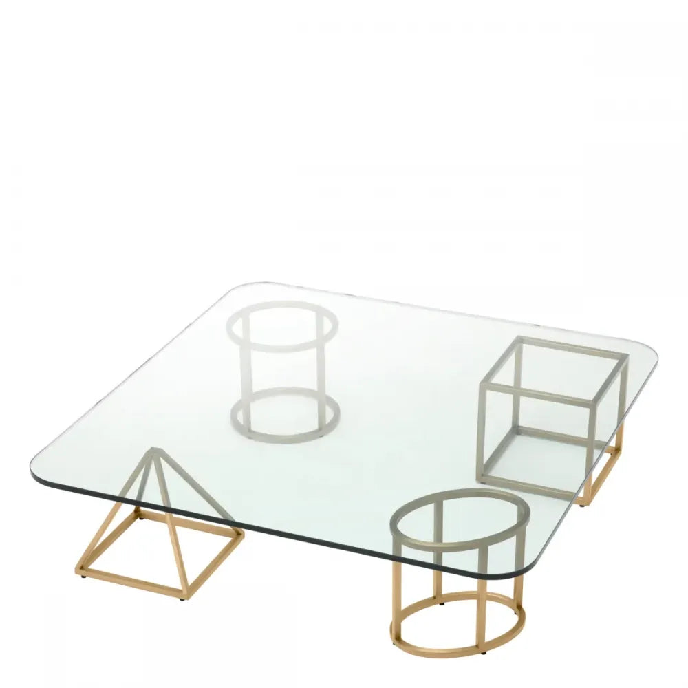 Masuta de cafea Patrata din Otel inoxidabil Alama si Sticla Transparent L120xl120cm Speiser Eichholtz