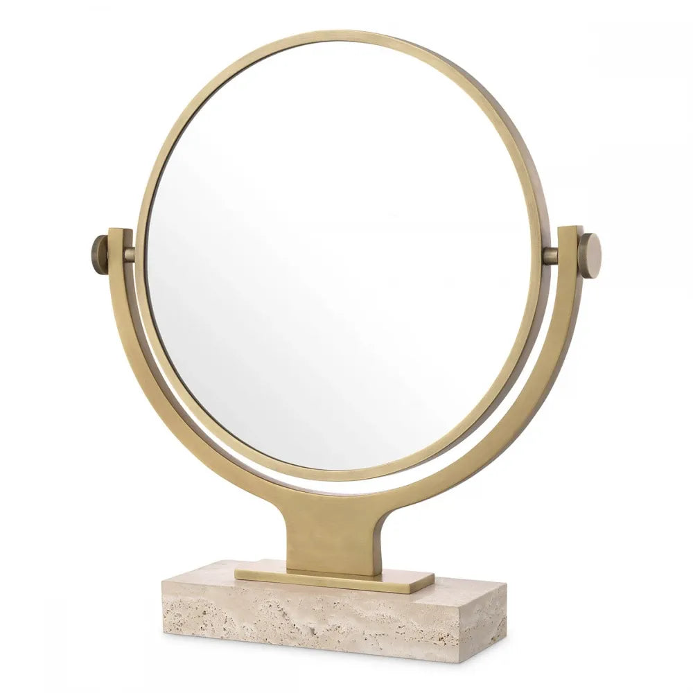 Oglinda de masa din Metal/Travertin Alama/Bej D40cm Briançon Eichholtz