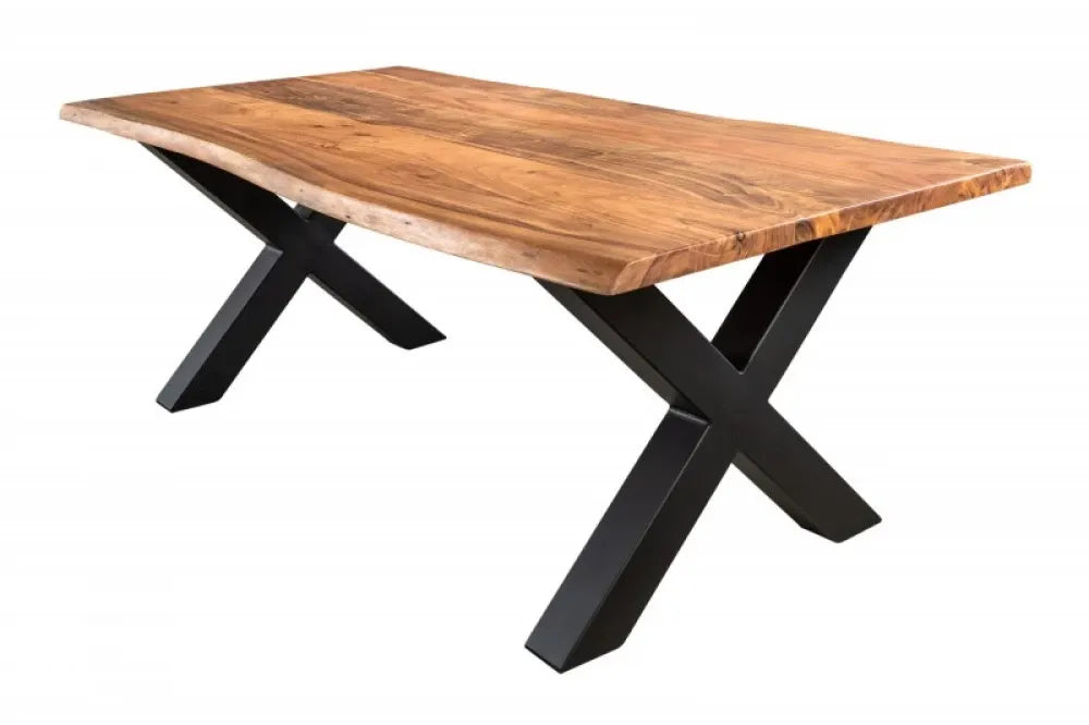 Masuta de cafea Dreptunghiulara din Lemn masiv de salcam Maro si Metal Negru L120xH45cm Mammut