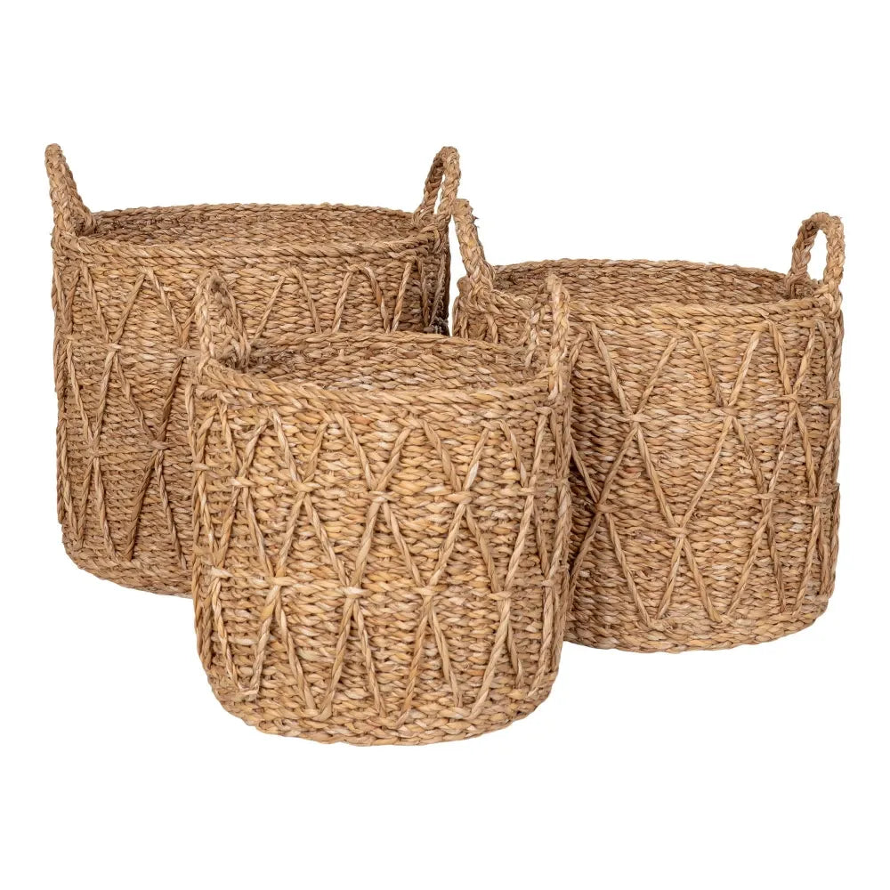 Set 3 cosuri depozitare impletite natural Maro H25/27/30xD28/32/36cm Krabi