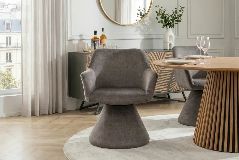 Scaun pivotant din Catifea Gri Stone si Metal/Lemn Hx79Lx61xA62cm Ambiento