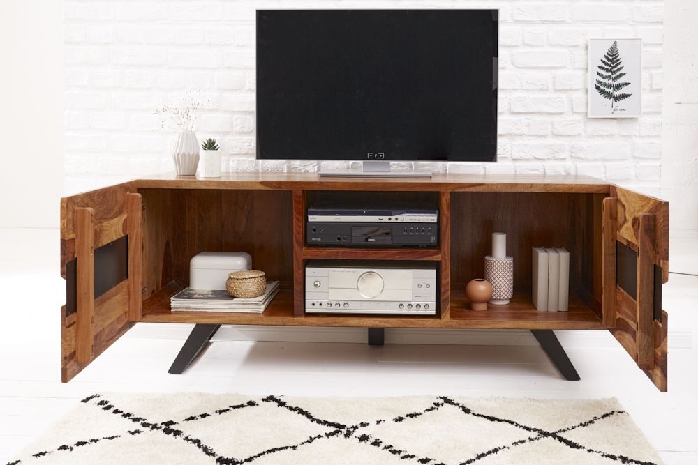 Comoda TV din Lemn masiv de palisandru si Metal Maro/ Negru Amazon L160xH63cm
