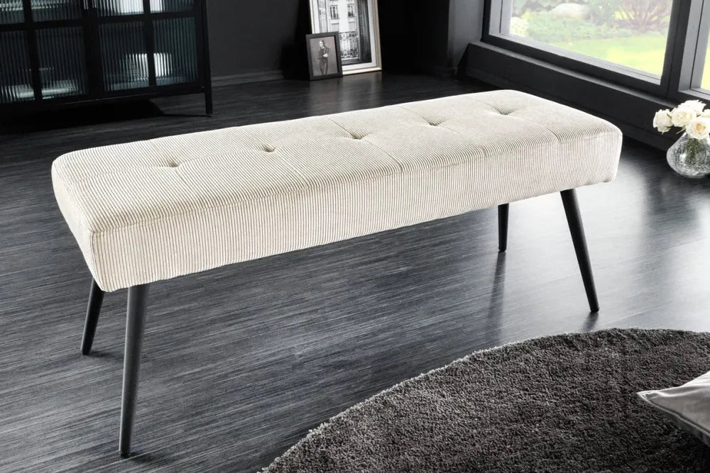 Bancheta din Metal Negru si Catifea raiata Bej H43xL100cm Boutique