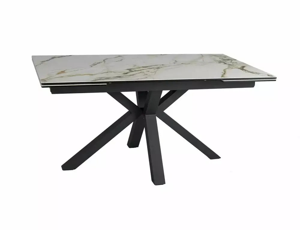 Masa Extensibila de 12 persoane din Sticla securizata+Ceramica Alb amber bianco si Metal Negru mat L160-240xH76cm Columbus