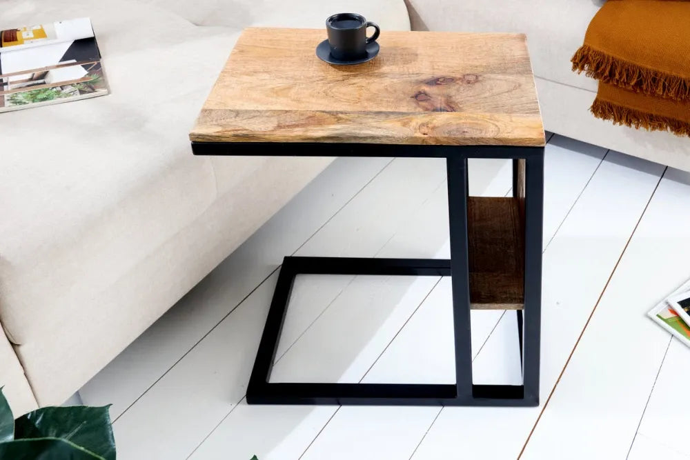 Masuta laterala din Lemn de mango Maro si Metal Negru L30xH60cm Concierge