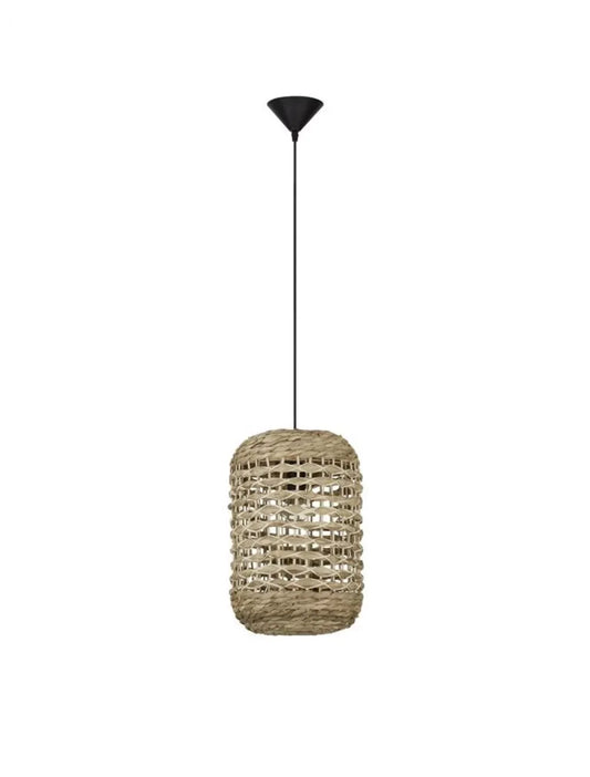 Pendul structura din Metal Negru si abajur din Ratan Bej H185xL27cm IP20 GRIFFIN
