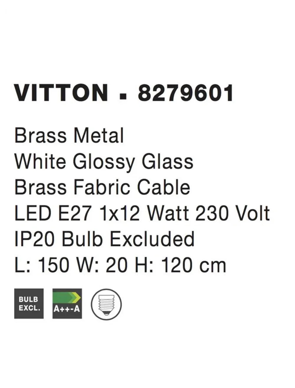 Lustra structura din Metal Auriu si abajur din Sticla Alb H120xL150cm IP20 VITTON