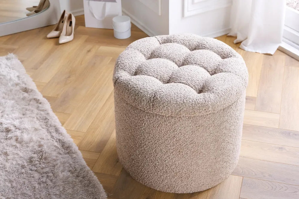 Puf cu spatiu de depozitare din Stofa boucle Bej H43xL50cm Modern Barock