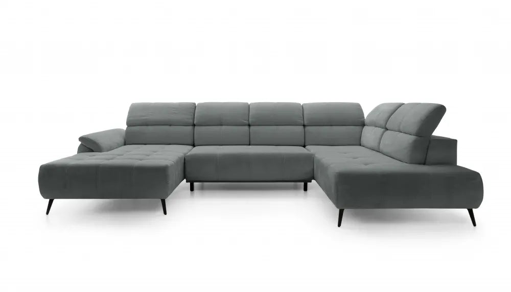 Coltar extensibil electric In forma de U  tapitat cu Chenille Gri inchis cu lada depozitare Genova III