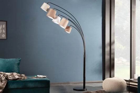 Lampa de podea din Metal Negru si Textil Bej/Maro H205xL120cm Levels
