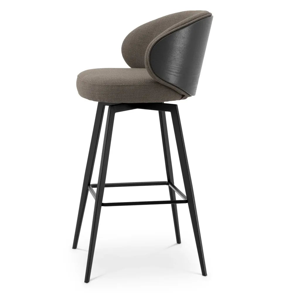 Scaun de bar rotativ tapitat cu Stofa Gri L57xA52xH102cm Camerota Eichholtz