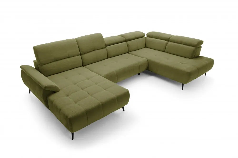 Coltar extensibil electric In forma de U  tapitat cu Chenille Verde cu lada depozitare Genova III
