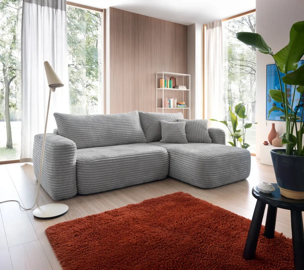Coltar extensibil tapitat cu Corduroy Negru cu lada depozitare Billy