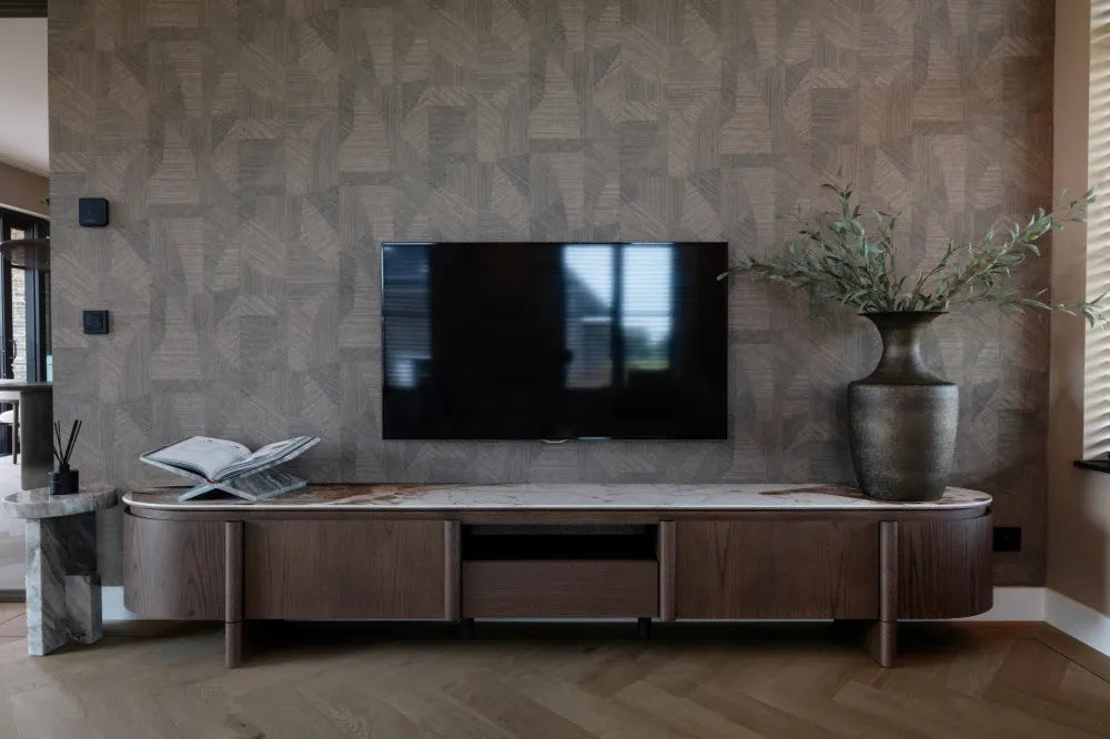 Comoda TV din Furnir de stejar Maro si Ceramica Maro L220xH45cm Langford