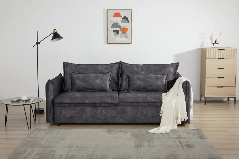 Canapea extensibila de 3 locuri tapitat cu Catifea raiata Gri L215cm Apartment
