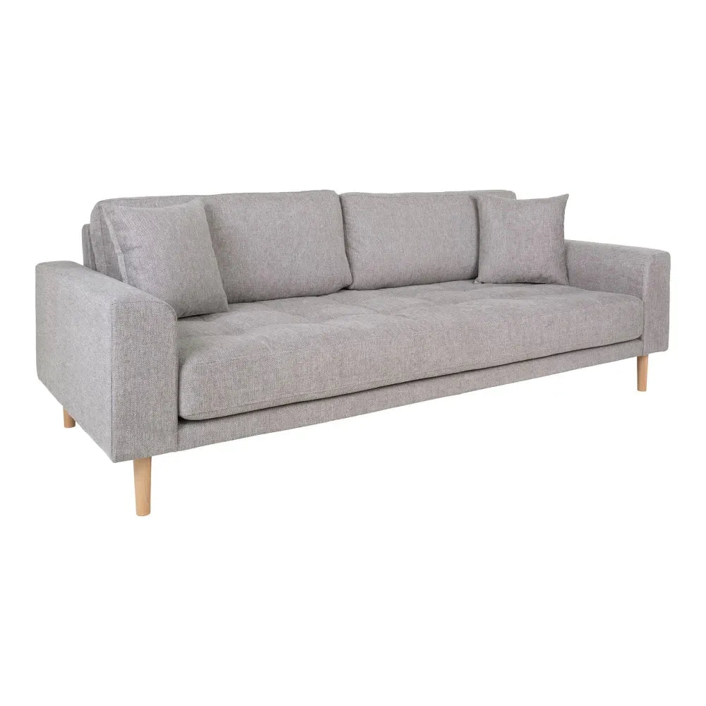 Canapea de 3 locuri cu picioare din lemn de fag maro tapitata cu Stofa Gri deschis L210xH76cm Lido
