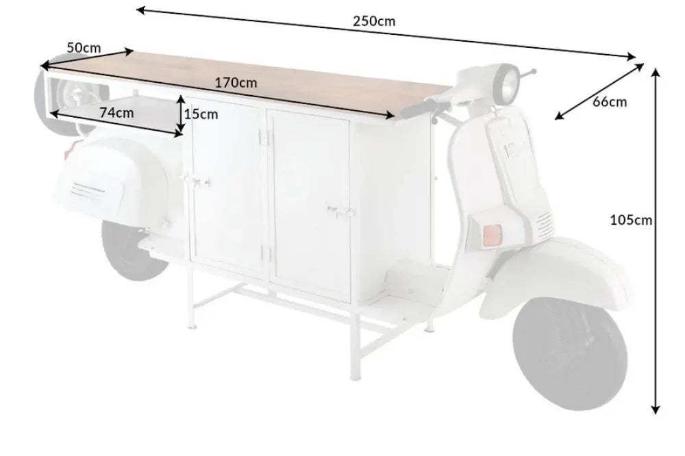 Dulap bar din Lemn de mango Maro si Metal Alb L250xH105cm SCOOTER