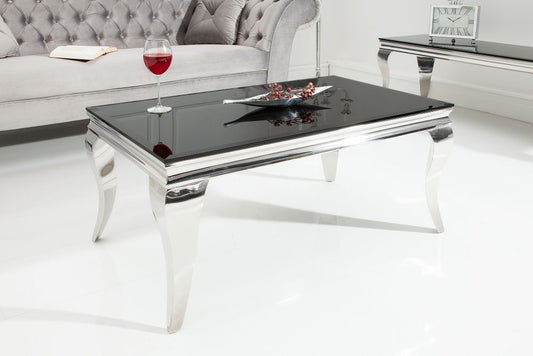 Masuta de cafea Dreptunghiulara din Sticla si Otel inoxidabil Negru/Argintiu L100xH45cm Barock