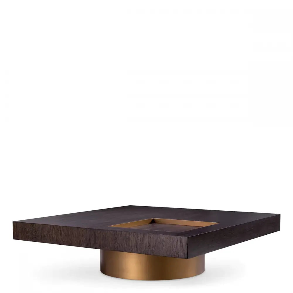 Masuta de cafea Patrata din Otel inoxidabil Alama si Furnir de stejar Maro mocha L110xl110cm Otus Eichholtz