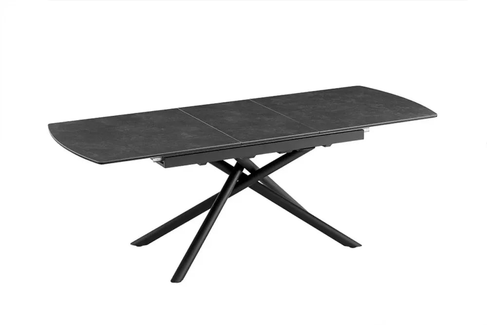 Masa din Sticla securizata/Ceramica Gri cu efect de marmura si Metal Negru L180-230xH77cm Mikado