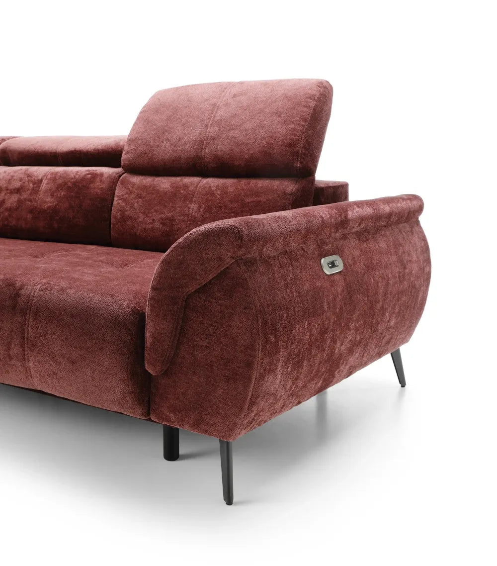 Coltar extensibil electric tapitat cu Chenille Aphrodite Rosu cu lada depozitare Genova II